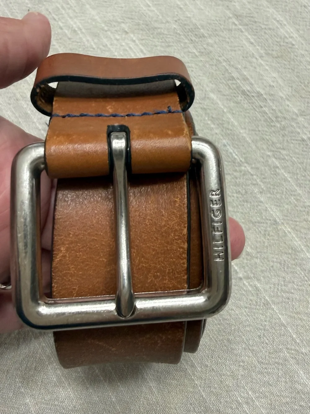 Tommy Hilfiger Tan Brown Leather Belt with Silver Buckle